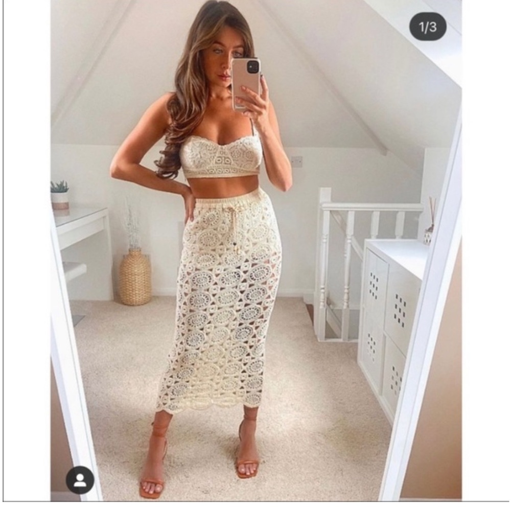 NWOT Zara Off white Crochet Pencil skirt S - Picture 5 of 9